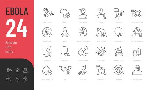 Ebola Line Editable Icons set. Stock Illustration