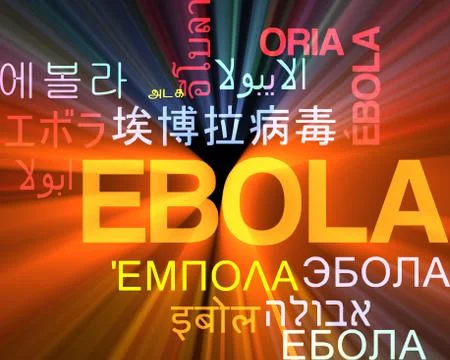 Ebola multilanguage wordcloud background concept glowing Illustrazione stock