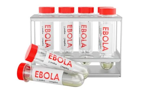 Ebola test tubes in laboratory rack. 3D rendering Stock Illustration