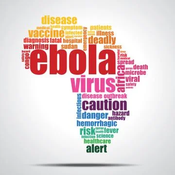 Ebola virus word cloud- Its shape is African continent Stock Illustration
