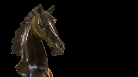 Ebony Horse Bust With Alpha Stock Footage