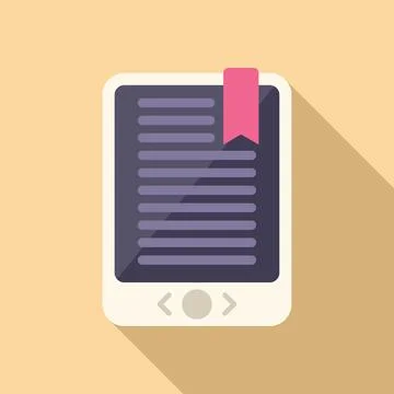 Ebook device with bookmark icon flat vector. Digital reading Illustrazione stock