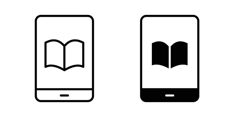 Ebook icon linear versions pack on white background Stock Illustration