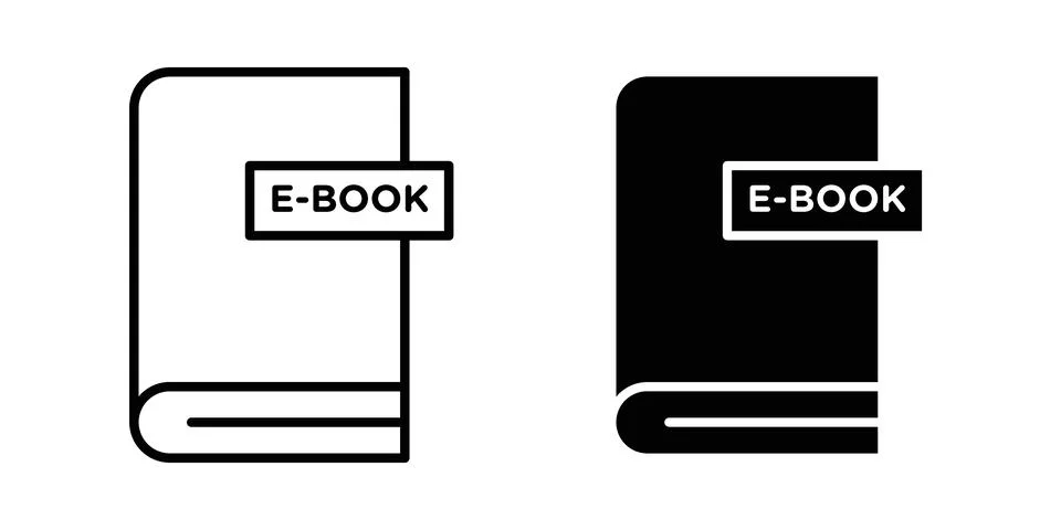 Ebook icon solid, line, and editable vector set. Stock Illustration