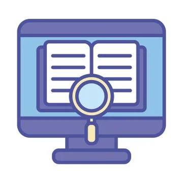 Ebook inside computer and lupe line and fill style icon vector design Stock Illustration