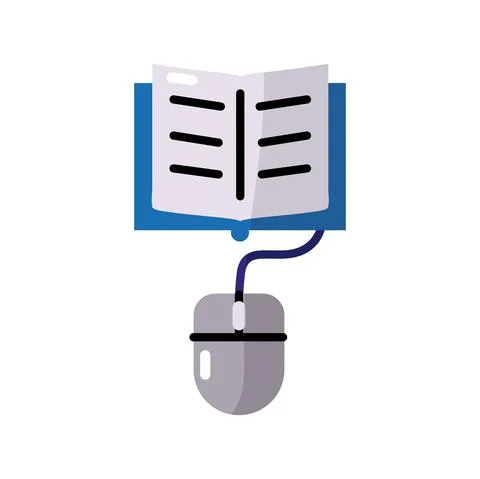 Ebook learning online with mouse flat style icon Illustrazione stock