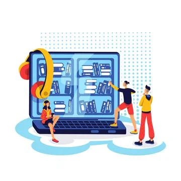 Ebook library flat concept vector illustration Illustrazione stock