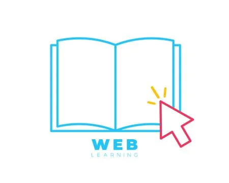 EBook with mouse cursor arrow and lines. open book vector icon isolated on wh Stockillustratie