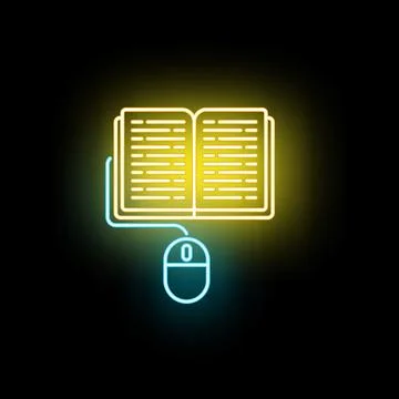Ebook online learning with computer mouse neon icon Stock-Illustration