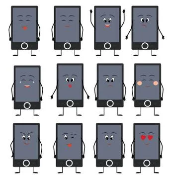 Ebook reader cartoon character isolated on white Stock Illustration
