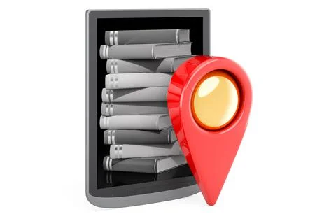 EBook reader with map pointer. 3D rendering Illustrazione stock