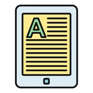 Ebook reader showing text with a large letter a Illustrazione stock