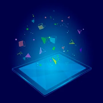 Ebook tablet PC virtual reality visual imagination mind effect. Low poly poly Stock Illustration