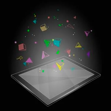 Ebook tablet PC virtual reality visual imagination mind effect. Low poly poly Stock Illustration