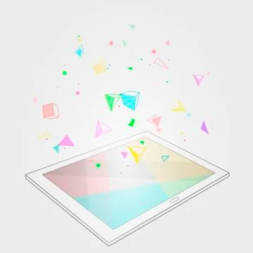 Ebook tablet PC virtual reality visual imagination mind effect. Low poly poly 스톡 일러스트