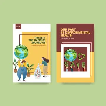 Ebook template design for World Environment Day.Save Earth Planet World Conce Illustrazione stock