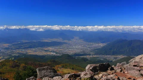 Eboshidake Summit and Distant View of Ueda City Stock Footage 330611511
