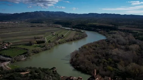Ebro river 4K aerial view drone footage Stock Footage 300366698