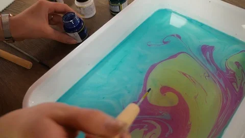 Ebru. Drawing on the water Stock-Footage 125924970