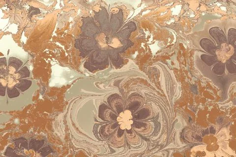 Ebru marble effect with floral pattern design for print Stock Illustration