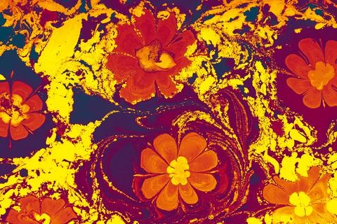 Ebru marble effect with floral pattern design for print 库存插图