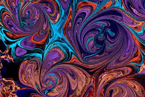 Ebru marble effect with floral pattern design for print Illustrazione stock