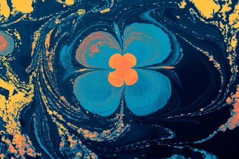 Ebru marble effect with floral pattern design for print Stock Illustration