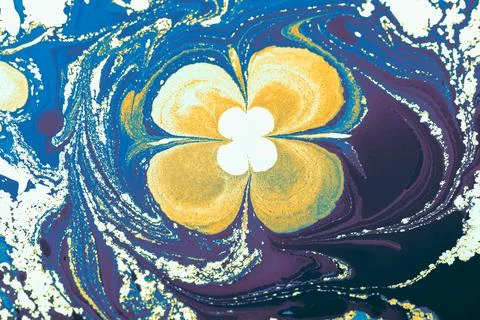 Ebru marble effect with floral pattern design for print 库存插图