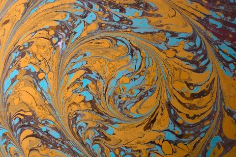 Ebru marble effect with floral pattern design for print Stock Illustration