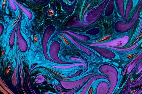 Ebru marble effect with floral pattern design for print Stock Photos