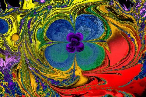 Ebru marble effect with floral pattern design for print Stock Photos