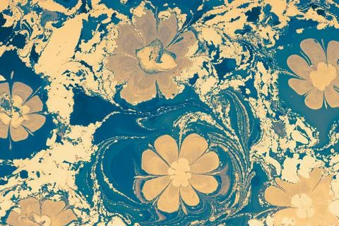 Ebru marble effect with floral pattern design for print Stock Photos