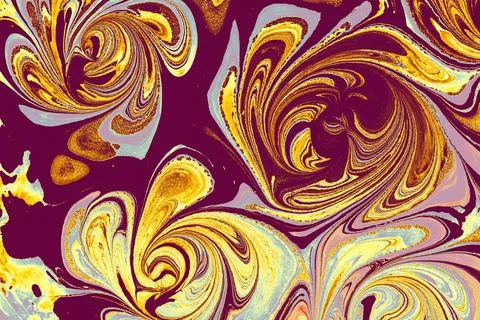 Ebru marble effect with floral pattern design for print Stock Photos