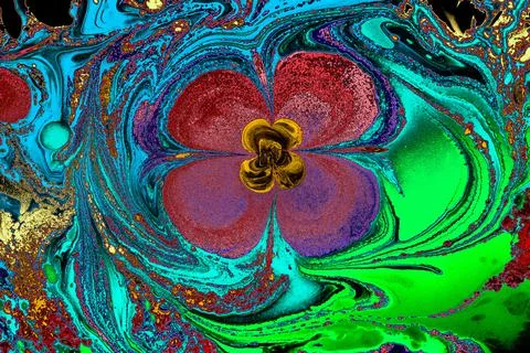 Ebru marble effect with floral pattern design for print Stock Photos