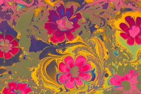 Ebru marble effect with floral pattern design for print Stock Photos