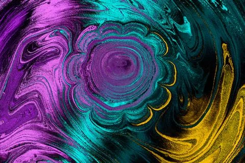 Ebru marble effect with floral pattern design for print Stock Photos