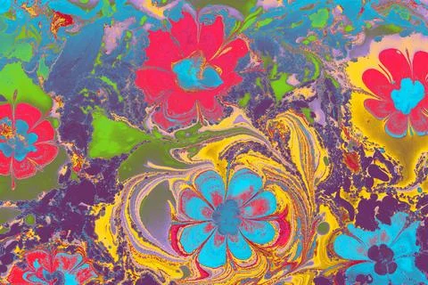 Ebru marble effect with floral pattern design for print Stock Photos