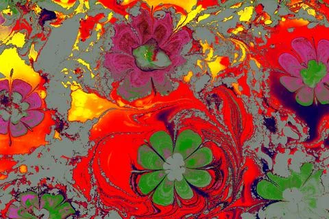 Ebru marble effect with floral pattern design for print Foto stock