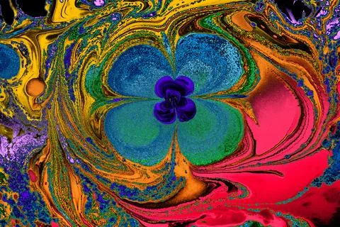 Ebru marble effect with floral pattern design for print Stock Photos