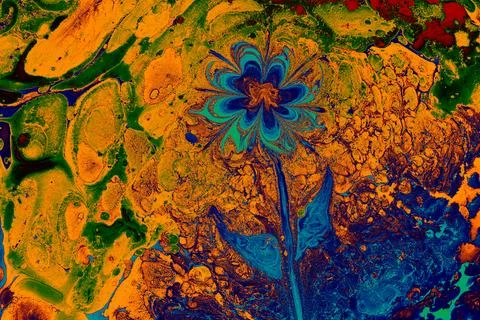 Ebru marble effect with floral pattern design for print Foto stock