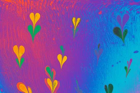 Ebru marbling Art with flower patterns. Abstract background template Stock Illustration