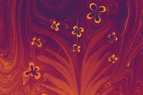 Ebru  marbling with floral patterns. Unique art  marbling  texture  backgroun Stock Illustration