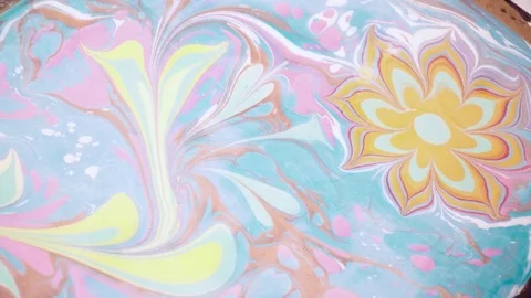 Ebru painting on the paper Stock Footage 74719765