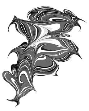 Ebru pouring isolated abstract shape in monochrome tones. Stock Illustration