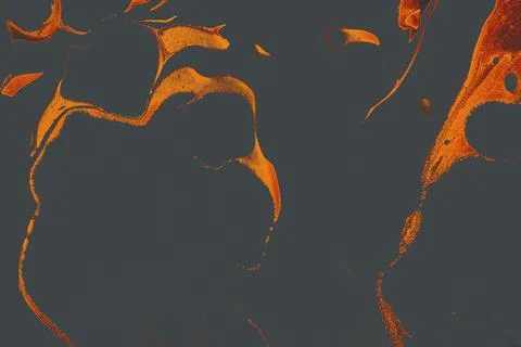 Ebru technique texture in gray with rare chaotic orange elements Illustrazione stock