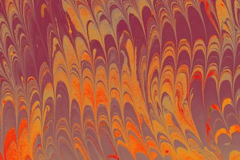 Ebru technique texture with waves and tile patterns in purple and orange 스톡 일러스트