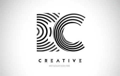 EC Lines Warp Logo Design. Letter Icon Made with Black Circular Lines. Stock Illustration