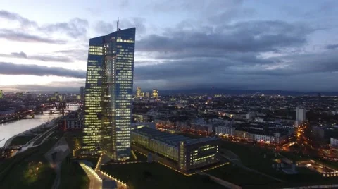 ECB reveals Frankfurt Skyline Video stock 59163401