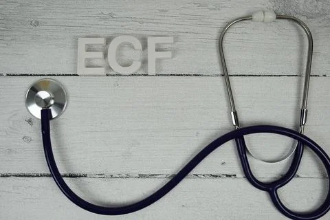ECF Extracellular Fluid text with Stethoscope on wooden background Stockfoto's