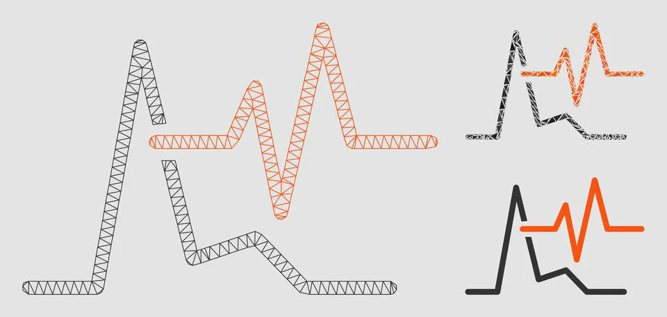 ECG Vector Mesh Carcass Model and Triangle Mosaic Icon Stock Illustration